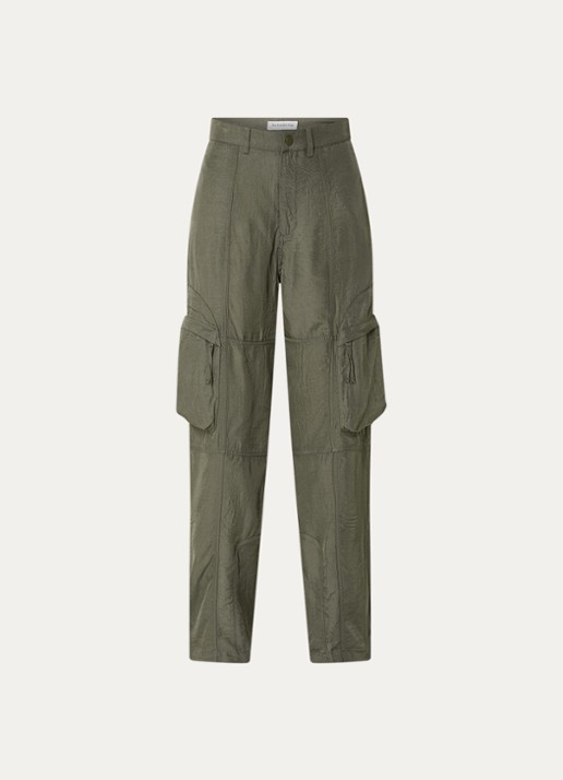 The Frankie Shop Kelly high waist loose fit cargobroek met ritszakken - voorkant legergroen