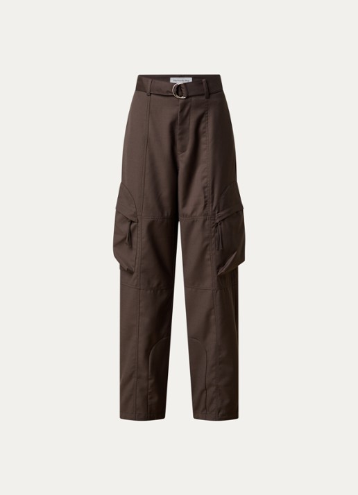The Frankie Shop Kelly high waist straight fit cargobroek in wolblend - voorkant 3 donkerbruin