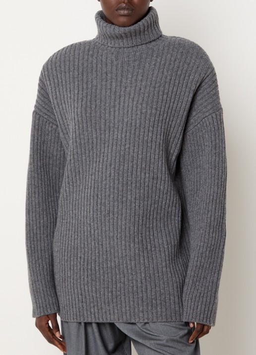 The Frankie Shop Lindall ribgebreide trui in wolblend met col en schoudervulling