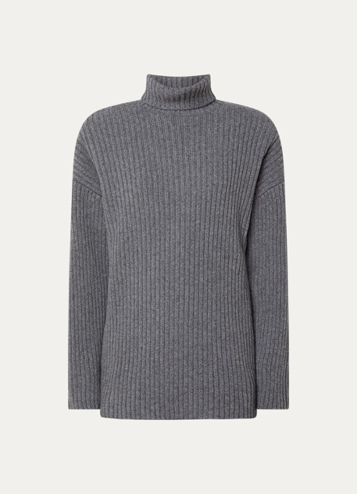 The Frankie Shop Lindall ribgebreide trui in wolblend met col en schoudervulling - voorkant 3 grijs