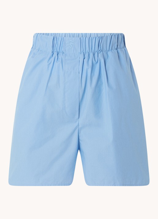 The Frankie Shop Liu high waist wide fit korte broek met elastische band - voorkant blauw