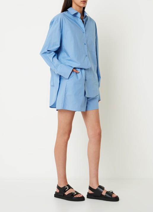 The Frankie Shop Liu high waist wide fit korte broek met elastische band - voorkant 2 blauw