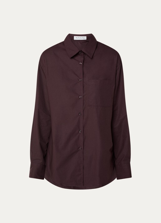 The Frankie Shop Lui blouse van  katoen met borstzak - voorkant aubergine