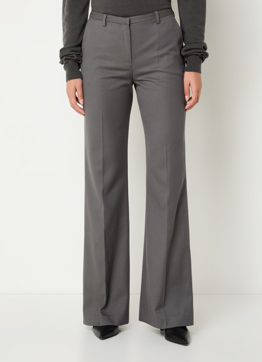 The Frankie Shop Lyra mid waist flared fit pantalon in wolblend - detail 3 donkergrijs