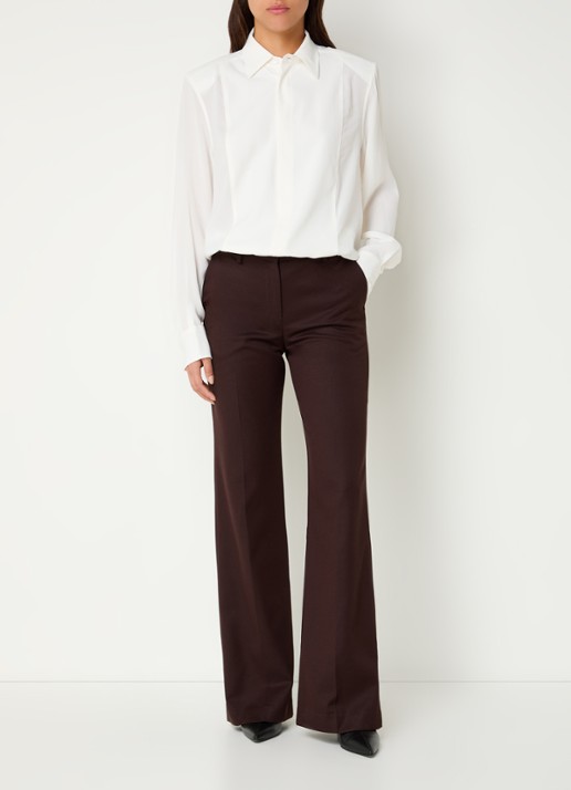 The Frankie Shop Lyra mid waist flared fit pantalon in wolblend - voorkant 3 bruin