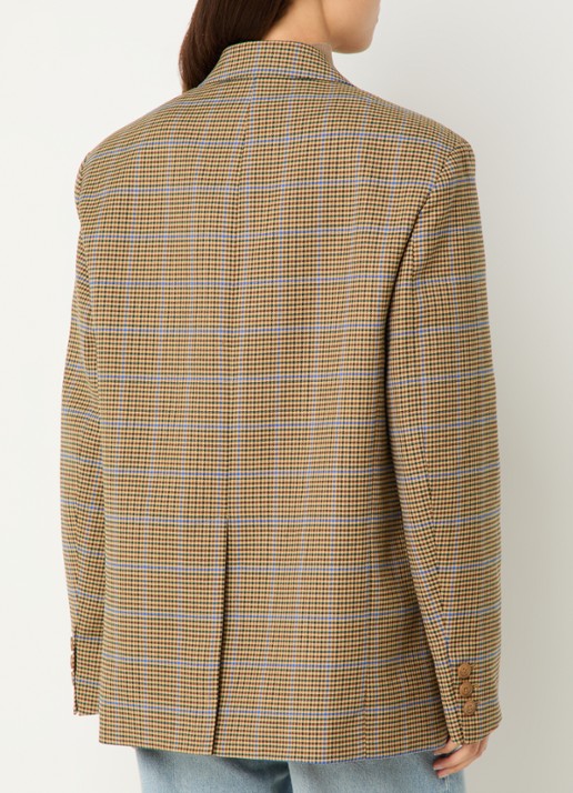 The Frankie Shop Lyra oversized blazer in wolblend met pied-de-poule dessin - achterkant 4 camel