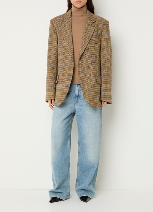 The Frankie Shop Lyra oversized blazer in wolblend met pied-de-poule dessin - voorkant 2 camel