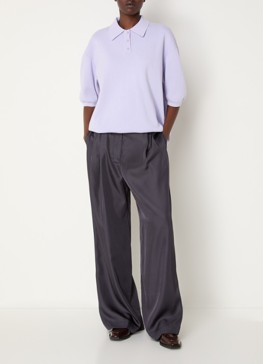 The Frankie Shop Mara Fluid mid waist wide fit pantalon met glanzende finish - voorkant 2 donkergrijs