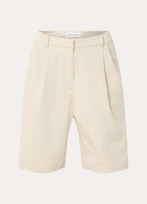The Frankie Shop Marfa high waist wide fit korte broek met steekzakken  - voorkant beige