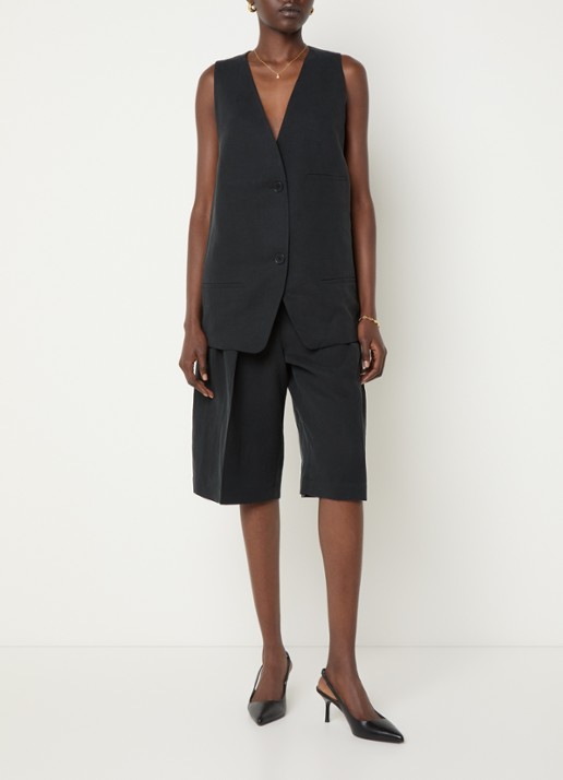 The Frankie Shop Melrose oversized gilet in linnenblend  - voorkant 3 zwart