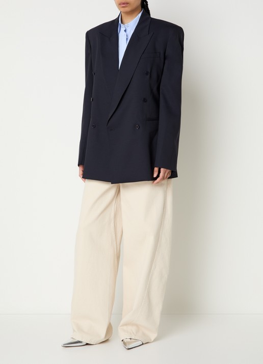 The Frankie Shop Monterey oversized double-breasted blazer in wolblend - voorkant 2 donkerblauw