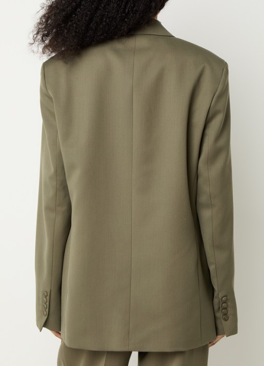 The Frankie Shop Newark double-breasted blazer in scheerwolblend met klepzakken - achterkant legergroen