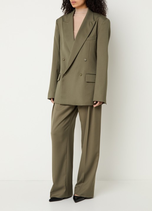 The Frankie Shop Newark double-breasted blazer in scheerwolblend met klepzakken - voorkant 3 legergroen