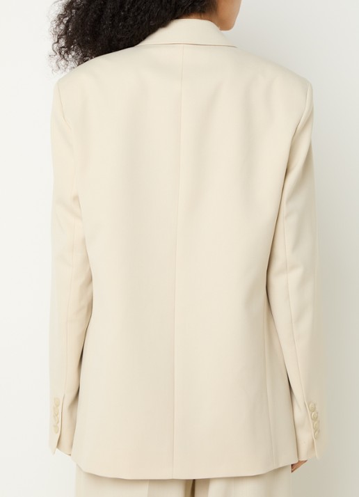 The Frankie Shop Newark double-breasted blazer in scheerwolblend met klepzakken - achterkant 4 creme