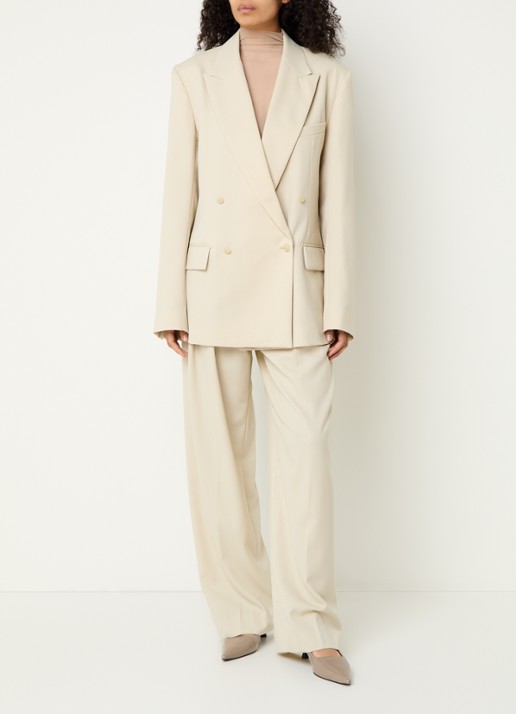 The Frankie Shop Newark double-breasted blazer in scheerwolblend met klepzakken - voorkant 2 creme