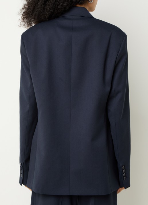 The Frankie Shop Newark double-breasted blazer in scheerwolblend met klepzakken - achterkant 4 donkerblauw