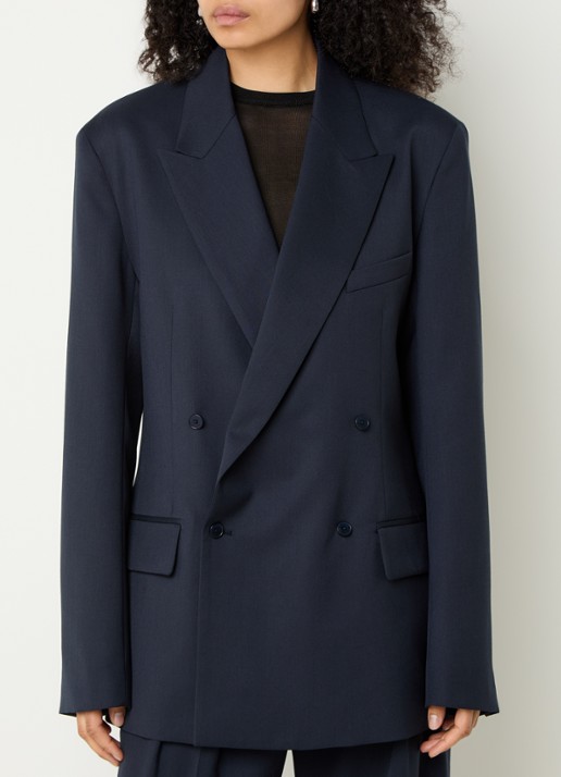The Frankie Shop Newark double-breasted blazer in scheerwolblend met klepzakken - detail 3 donkerblauw