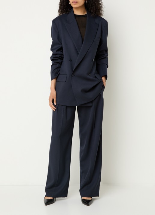 The Frankie Shop Newark double-breasted blazer in scheerwolblend met klepzakken - voorkant 2 donkerblauw