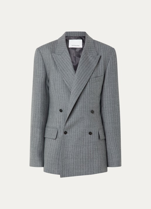 The Frankie Shop Newark oversized double-breasted blazer in scheerwolblend - voorkant grijs