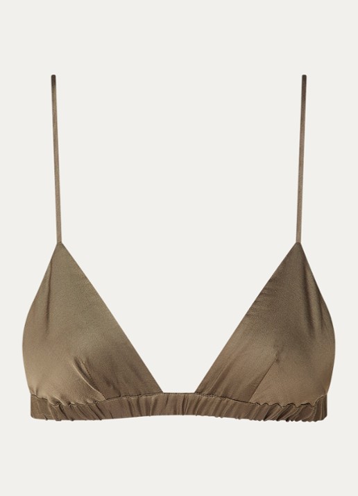 The Frankie Shop Nina bralette van satijn  - voorkant olijfgroen
