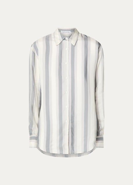 The Frankie Shop Peri blouse van satijn met streepprint - voorkant 3 grijs