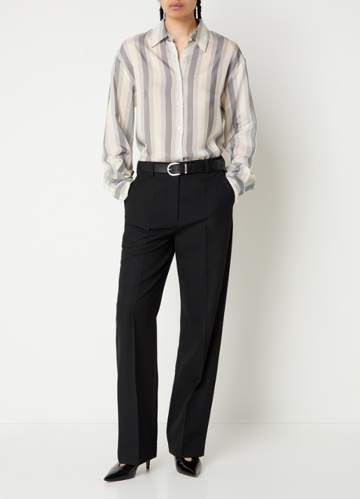 The Frankie Shop Peri blouse van satijn met streepprint - voorkant 4 grijs