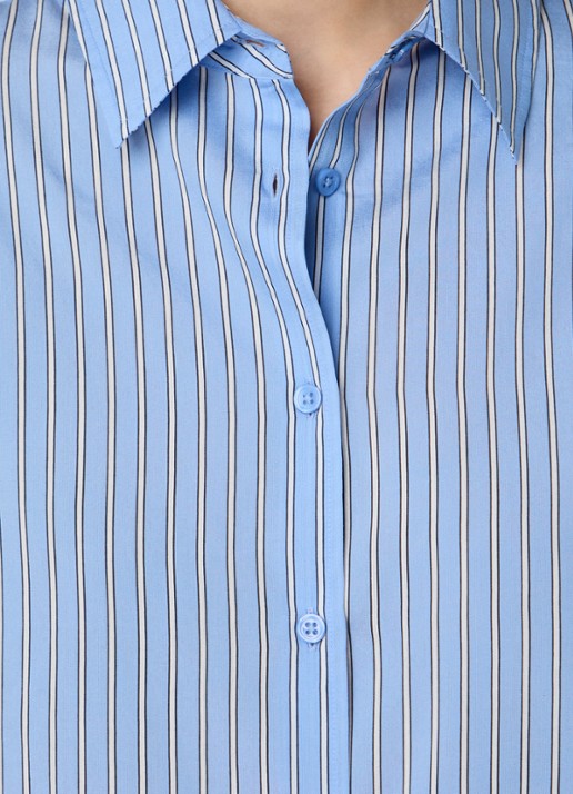 The Frankie Shop Peri Fluid blouse met streepprint - detail 2 blauw