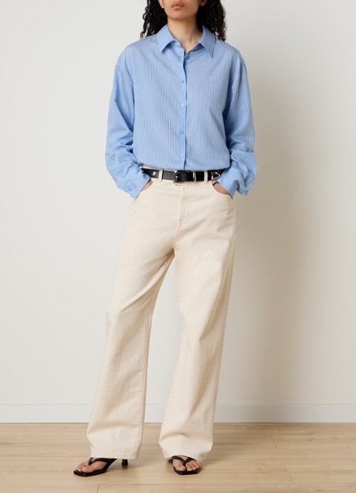 The Frankie Shop Peri Fluid blouse met streepprint - voorkant 4 blauw