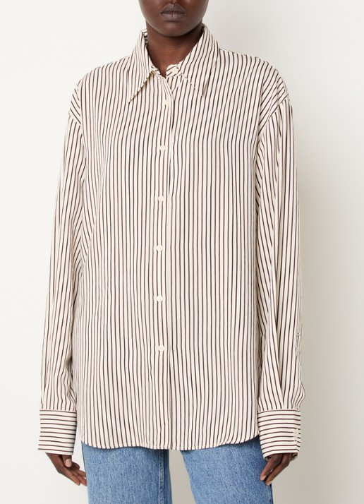 The Frankie Shop Peri oversized blouse  met streepprint - detail 4 creme