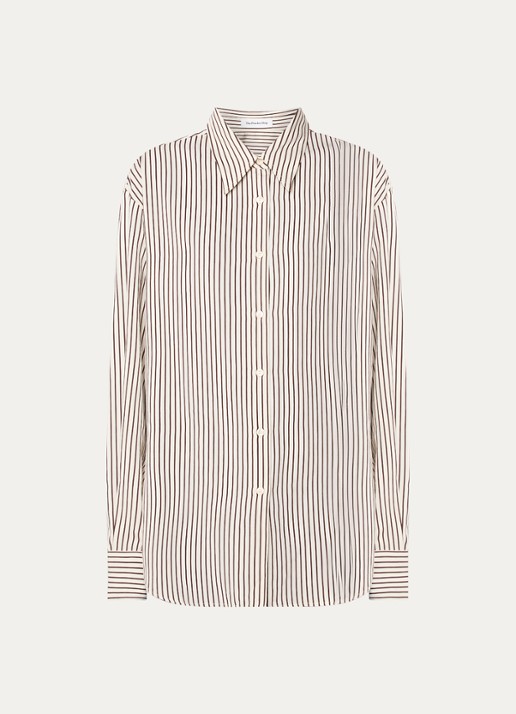The Frankie Shop Peri oversized blouse  met streepprint - voorkant creme