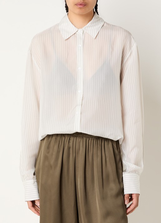 The Frankie Shop Peri semi-transparante blouse met streepprint - detail 2 gebroken wit