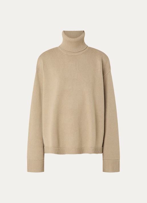 The Frankie Shop Rhea fijngebreide coltrui in wolblend - voorkant khaki