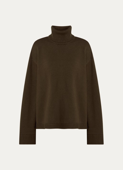 The Frankie Shop Rhea fijngebreide coltrui in wolblend - voorkant donkerbruin