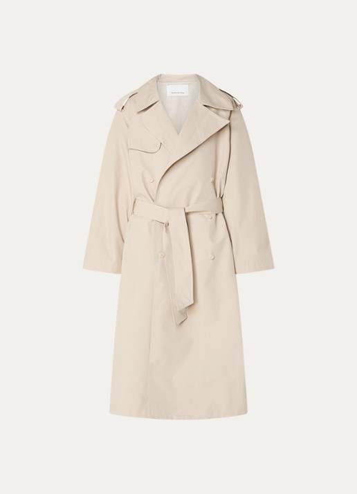 The Frankie Shop Riva double-breasted trenchcoat met ceintuur en steekzakken - voorkant beige