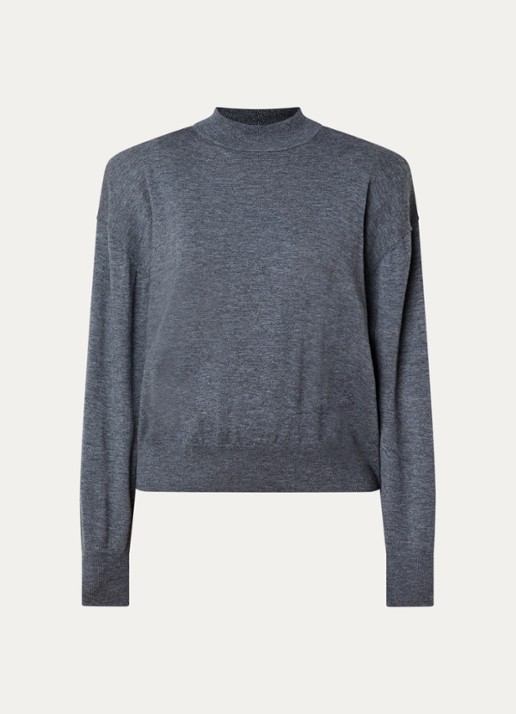 The Frankie Shop Rue fijngebreide trui in wolblend met schoudervulling - voorkant donkergrijs