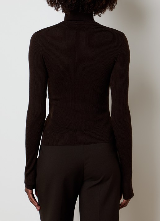 The Frankie Shop Sade fijngebreide pullover in wolblend met halve rits - achterkant 5 donkerbruin