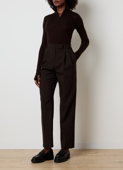 The Frankie Shop Sade fijngebreide pullover in wolblend met halve rits - voorkant 2 donkerbruin