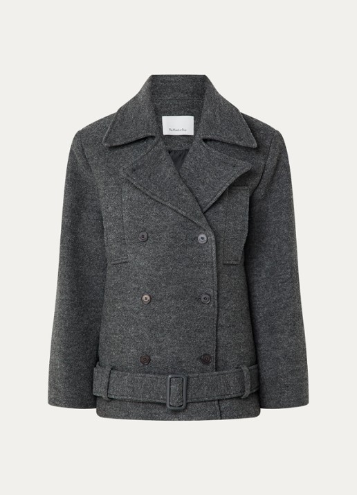 The Frankie Shop Scothern jack van scheerwol met ceintuur - voorkant 3 donkergrijs
