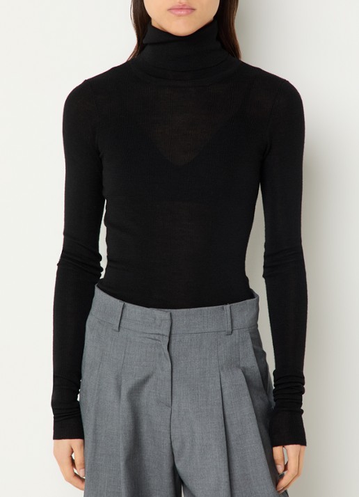The Frankie Shop Utica fijngebreide top in wolblend met col - detail 4 zwart
