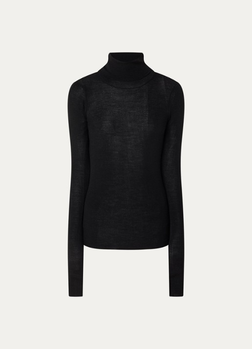 The Frankie Shop Utica fijngebreide top in wolblend met col - voorkant 2 zwart