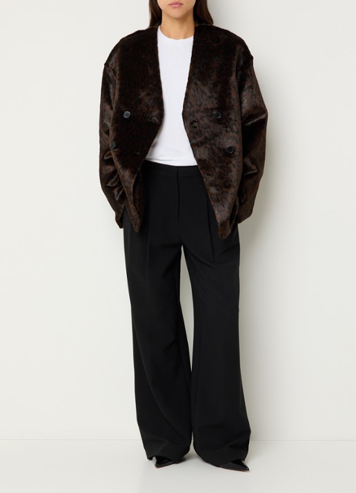 The Frankie Shop Valentina jack van imitatiebont met panterprint - voorkant 2 donkerbruin
