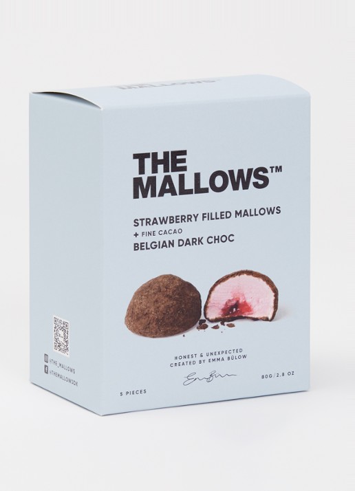 The Mallows Strawberry filled Mallows - Belgian Dark Choc 5 stuks - voorkant 2 undefined