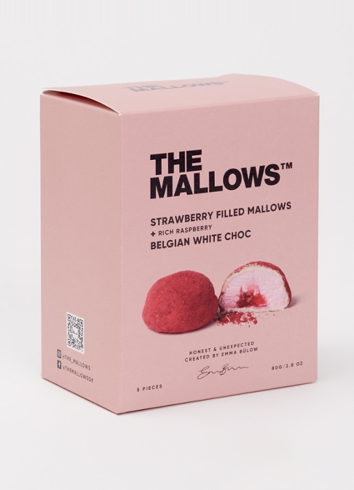 The Mallows Strawberry Filled Mallows - Belgian White Choc 5 stuks - voorkant 2 undefined