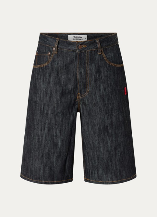 The New Originals 9-Dots straight fit korte broek van denim - voorkant indigo