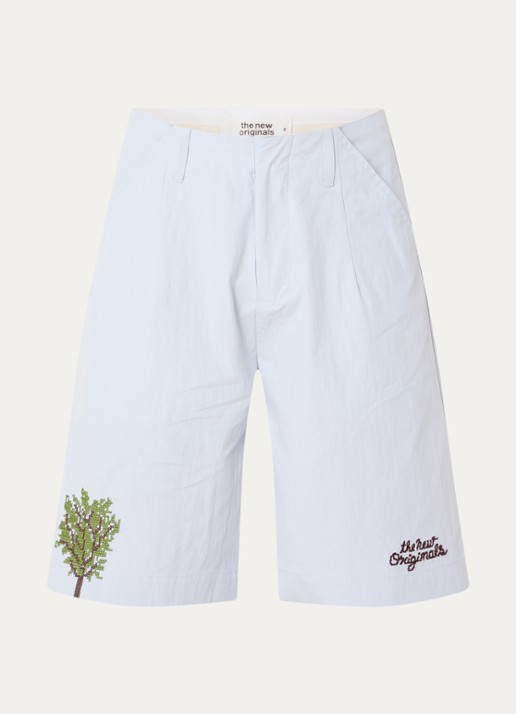 The New Originals Block Party loose fit korte broek met borduring en steekzakken - voorkant lichtblauw