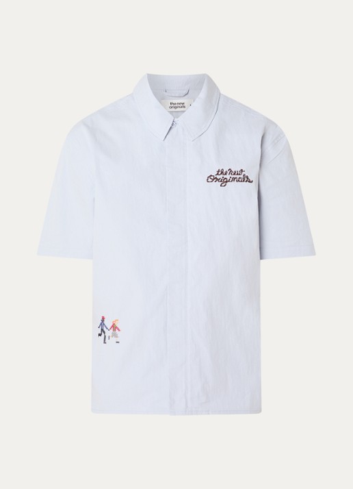 The New Originals Block Party regular fit overhemd met logo- en backprint - voorkant lichtblauw