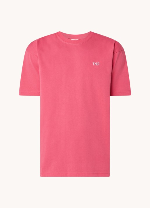 The New Originals Catna T-shirt met logo- en backprint - voorkant 2 koraalroze
