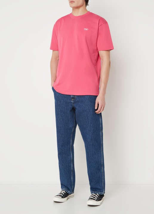 The New Originals Catna T-shirt met logo- en backprint - voorkant 3 koraalroze