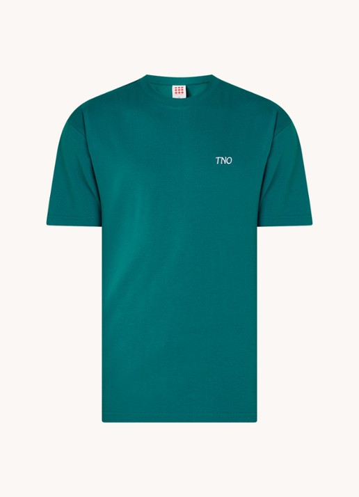 The New Originals Catna T-shirt met logo- en backprint - voorkant 2 zeegroen