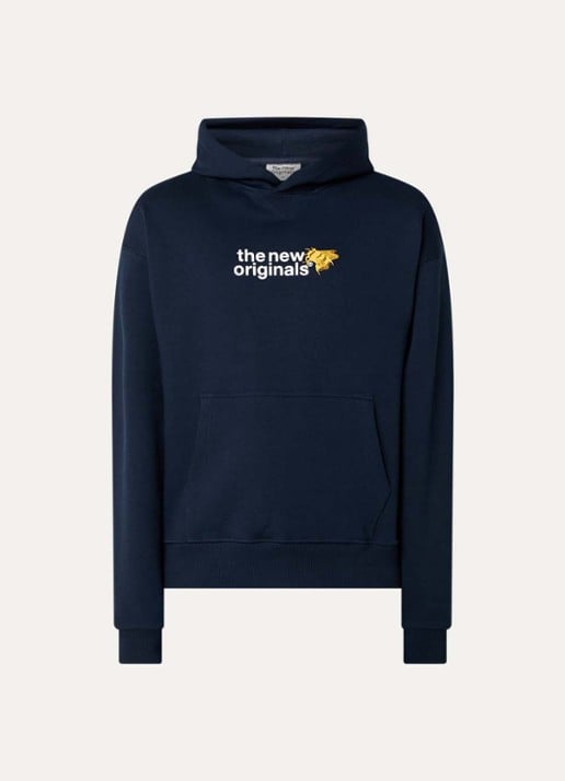 The New Originals Emblem bee hoodie met logo- en backprint - voorkant donkerblauw